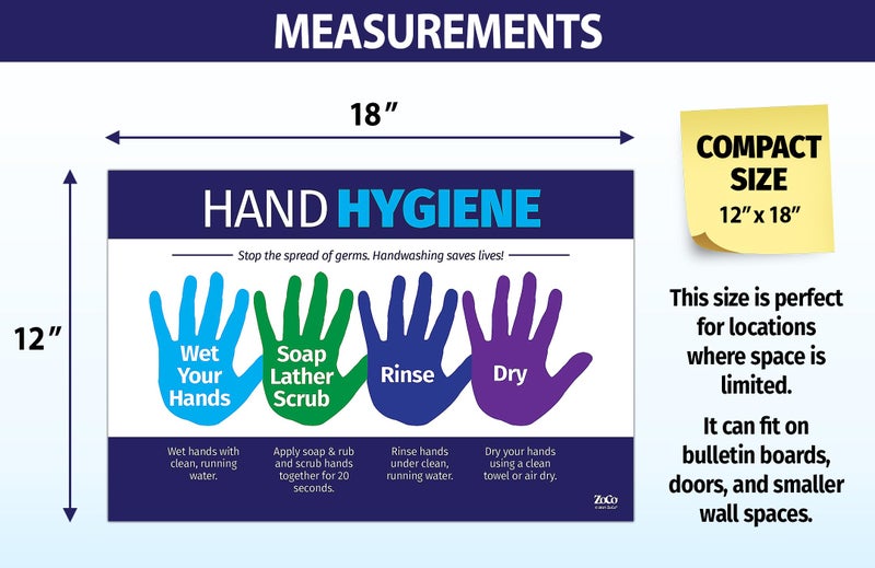 ZOCO â€“ Hand Hygiene Poster â€“ Laminated 12x18 â€“ Handwashing Chart for Kids & Adults â€“ School, Workplace, Clinic, Nurse Office Decor - Image 4